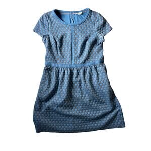 Boden Womens Dress Blue Brown sz 14 Cotton blend Cottage Preppy Casual Minimal
